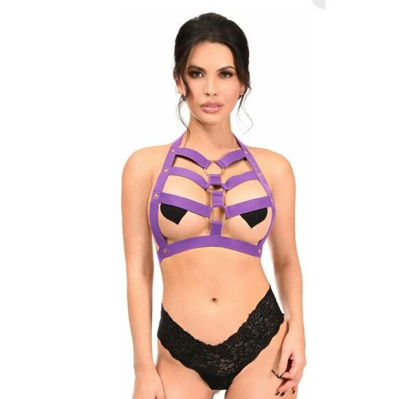 🦋B2G1🦋DAISY CORSETS Boxed Stretchy Body Harness W/ Gold Hardware | O/SQUEEN | - Picture 1 of 6